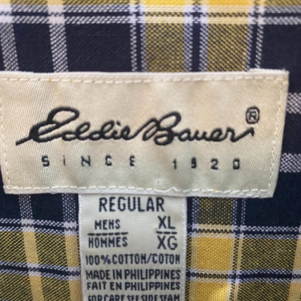 SOLD Eddie Bauer Black & Yellow Plaid Flannel Long Sleeve Shirt NWOT - Picture 6 of 14